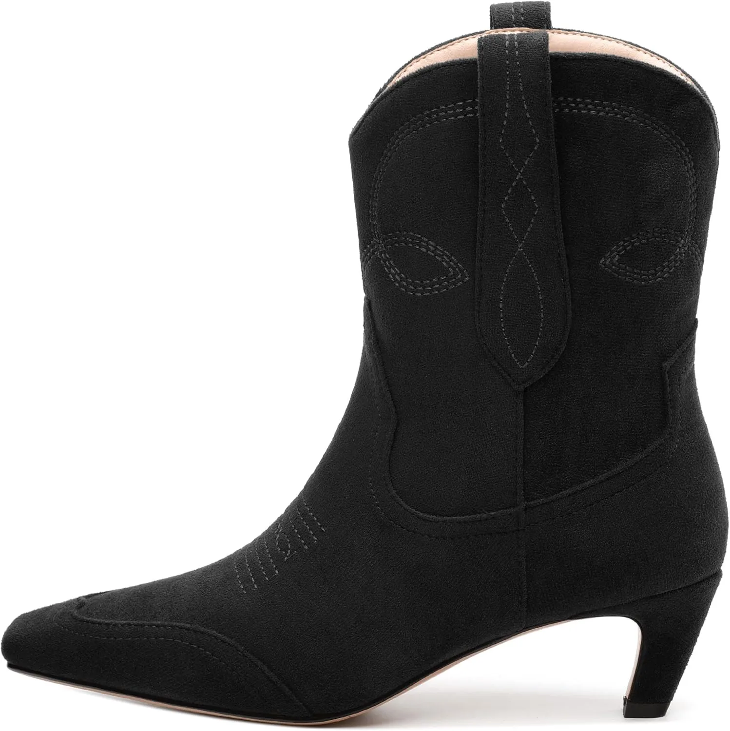 WAYDERNS Women's Cowboy Ankle Boots Western Low Kitten Heel Square Toe 2 Inch Short Booties Comfortable Casual Prom Party Pull on Fall Winter Shoes