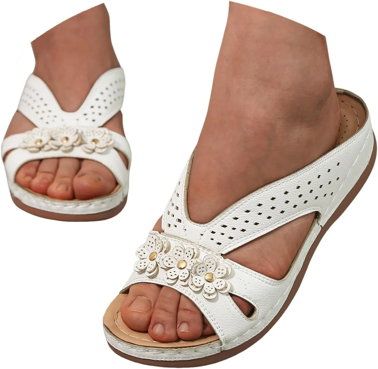 Wedge Sandals for Women 2025 Comfortable Slides Slip On Sandals Dressy Summer Beach Lightweight Memory Foam Platform Shoes Orthopedic Open Toe Arch Support Sandals