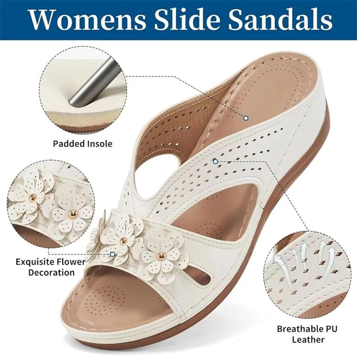 Wedge Sandals for Women 2025 Comfortable Slides Slip On Sandals Dressy Summer Beach Lightweight Memory Foam Platform Shoes Orthopedic Open Toe Arch Support Sandals