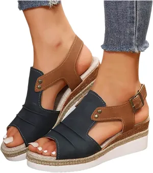 Wedge Sandals for Women Dressy, Casual Open Toe Ankle Strap Platform Espadrille Wedges Slingback Comfortable Bohemia Beach Summer Dress Shoes (a/Navy, 6)