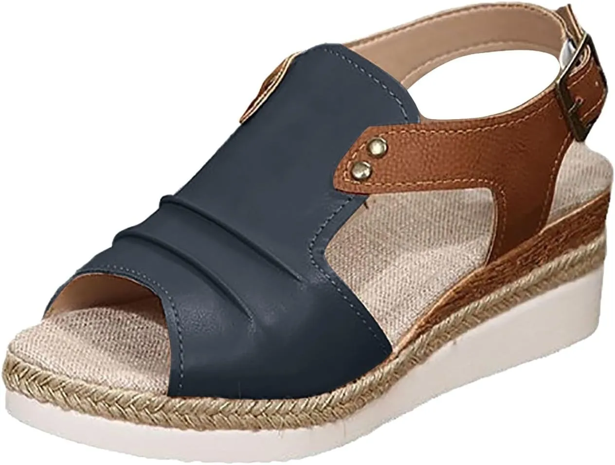 Wedge Sandals for Women Dressy, Casual Open Toe Ankle Strap Platform Espadrille Wedges Slingback Comfortable Bohemia Beach Summer Dress Shoes (a/Navy, 6)