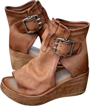 Wedge Sandals for Women Open Toe Buckle Strap Ankle Boots Vintage Hollow Out Platform Sandals Summer Casual Shoes