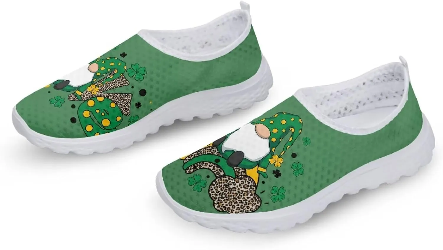 WELLFLYHOM Green Sneakers St Patricks Tennis Shoes for Women Slip On Loafers Road Running Sneaker Footwear US 5.5-11.5