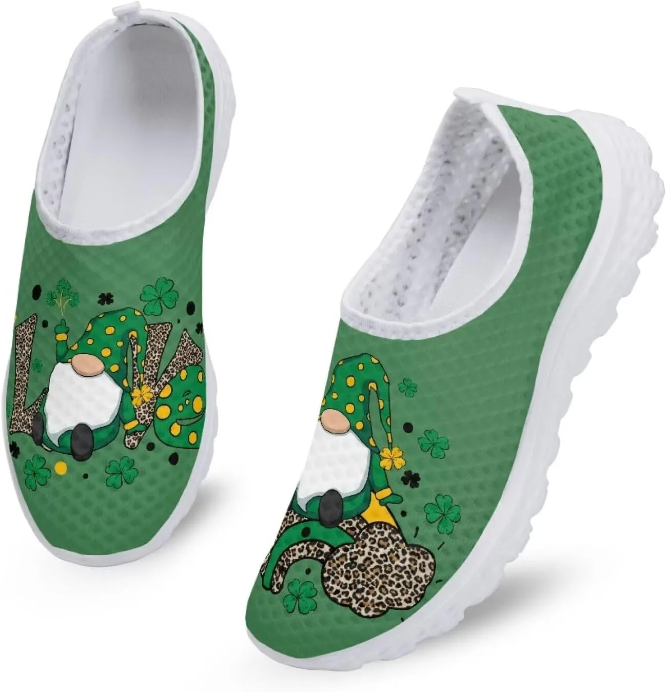 WELLFLYHOM Green Sneakers St Patricks Tennis Shoes for Women Slip On Loafers Road Running Sneaker Footwear US 5.5-11.5
