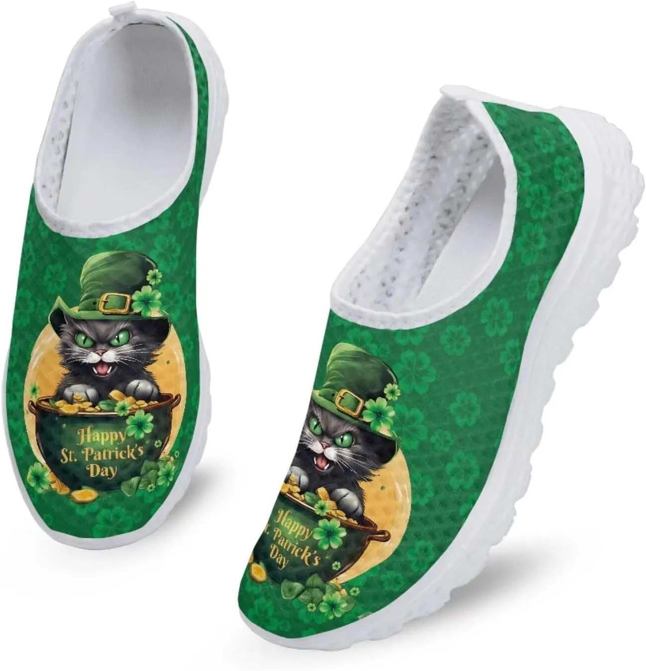 WELLFLYHOM St Patricks Day Shoes for Women Tennis Running Sneakers Slip On Loafers Flat Footwear Size 5.5-11.5