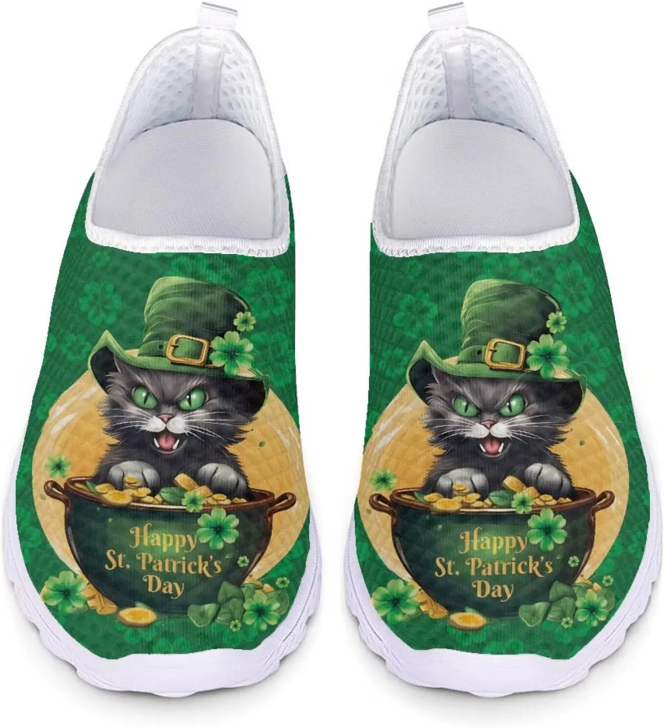 WELLFLYHOM St Patricks Day Shoes for Women Tennis Running Sneakers Slip On Loafers Flat Footwear Size 5.5-11.5
