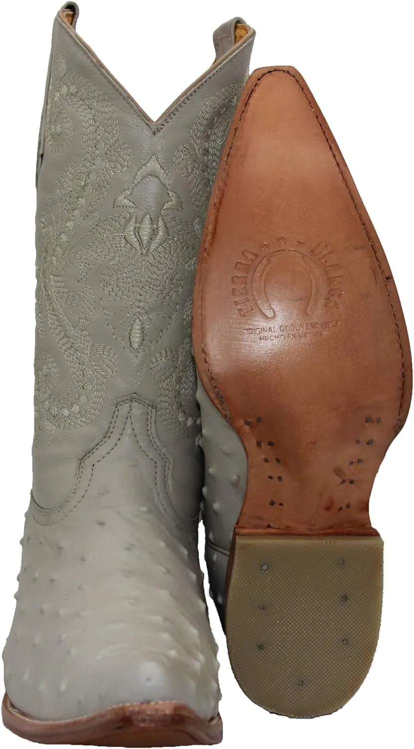 Western Shops Mens Leather Western Boot Embossed Ostrich Quill Print Cowboy Boot