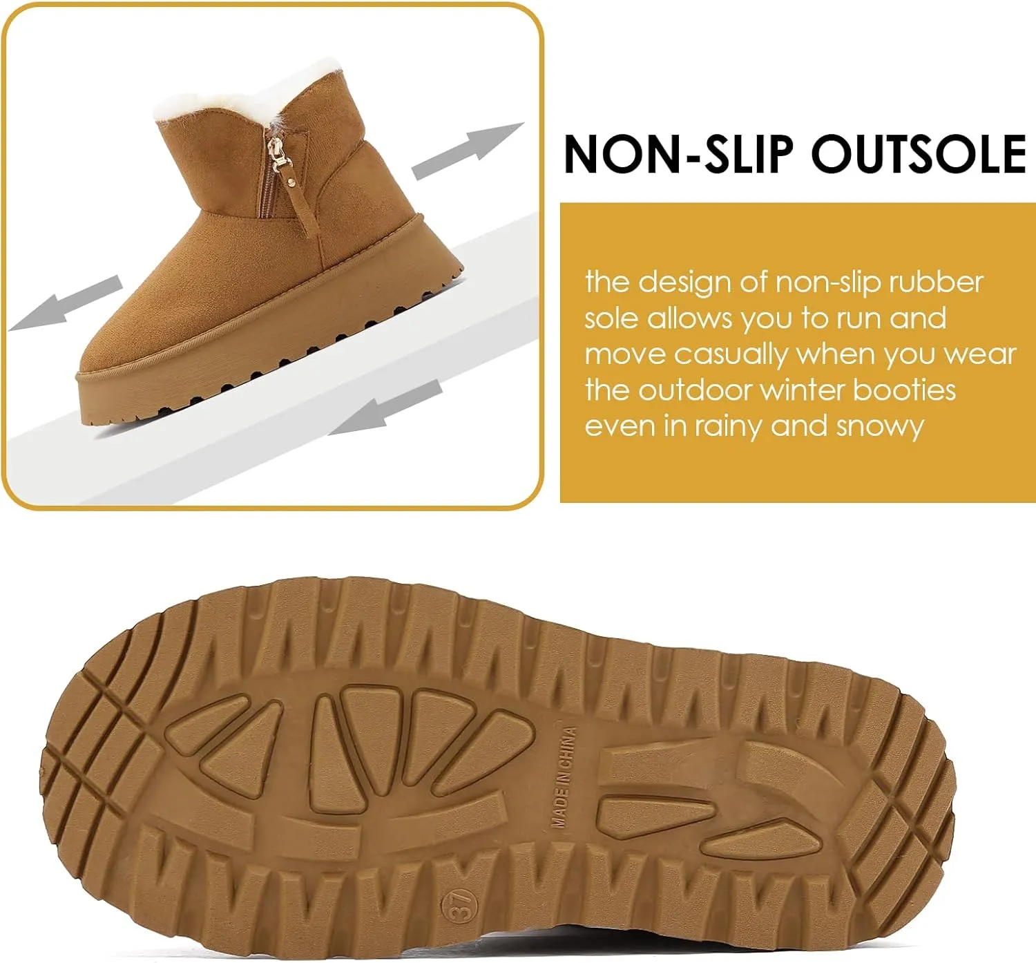 Winter Boots for Women, Lightweight Platform Boots Fashion Ankle Boots for Women,Classic Suede Fur Leather Snow Boots with Comfort Insole Waterproof Stylish Fall Boots