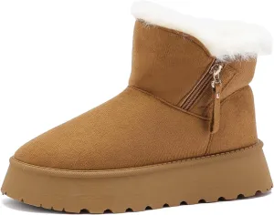 Winter Boots for Women, Lightweight Platform Boots Fashion Ankle Boots for Women,Classic Suede Fur Leather Snow Boots with Comfort Insole Waterproof Stylish Fall Boots