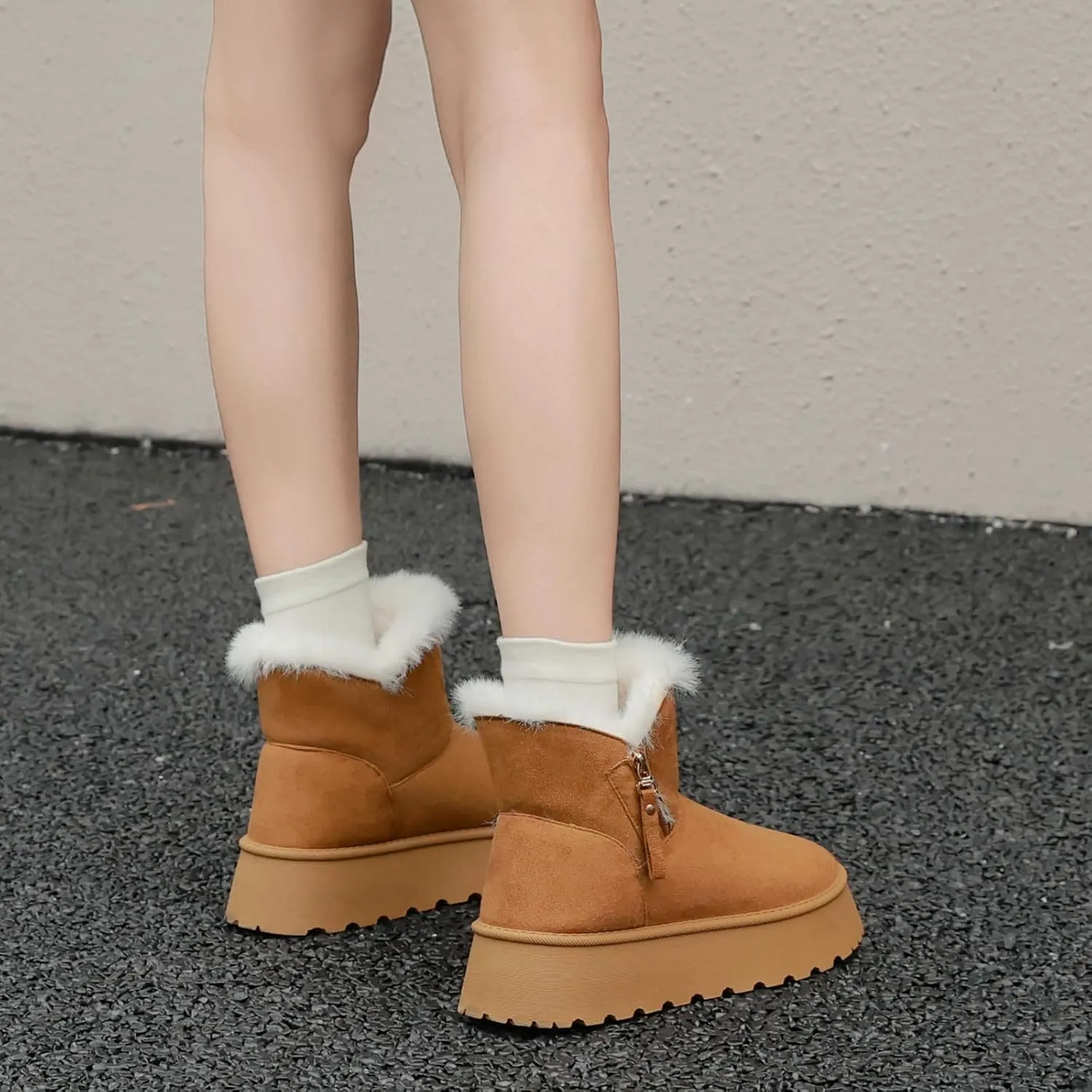 Winter Boots for Women, Lightweight Platform Boots Fashion Ankle Boots for Women,Classic Suede Fur Leather Snow Boots with Comfort Insole Waterproof Stylish Fall Boots