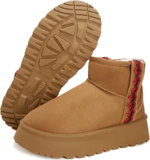 Winter Boots for Women, Lightweight Platform Boots Fashion Ankle Boots for Women,Classic Suede Fur Leather Snow Boots with Comfort Insole Waterproof Stylish Fall Boots