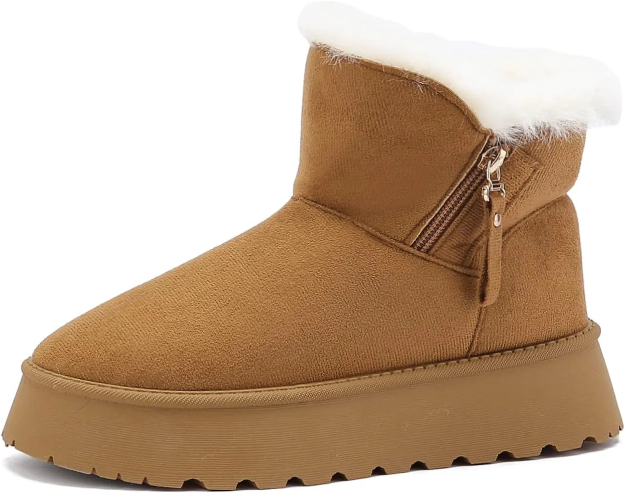 Winter Boots for Women, Lightweight Platform Boots Fashion Ankle Boots for Women,Classic Suede Fur Leather Snow Boots with Comfort Insole Waterproof Stylish Fall Boots