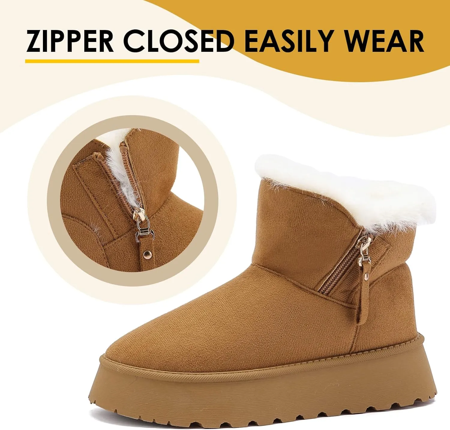 Winter Boots for Women, Lightweight Platform Boots Fashion Ankle Boots for Women,Classic Suede Fur Leather Snow Boots with Comfort Insole Waterproof Stylish Fall Boots