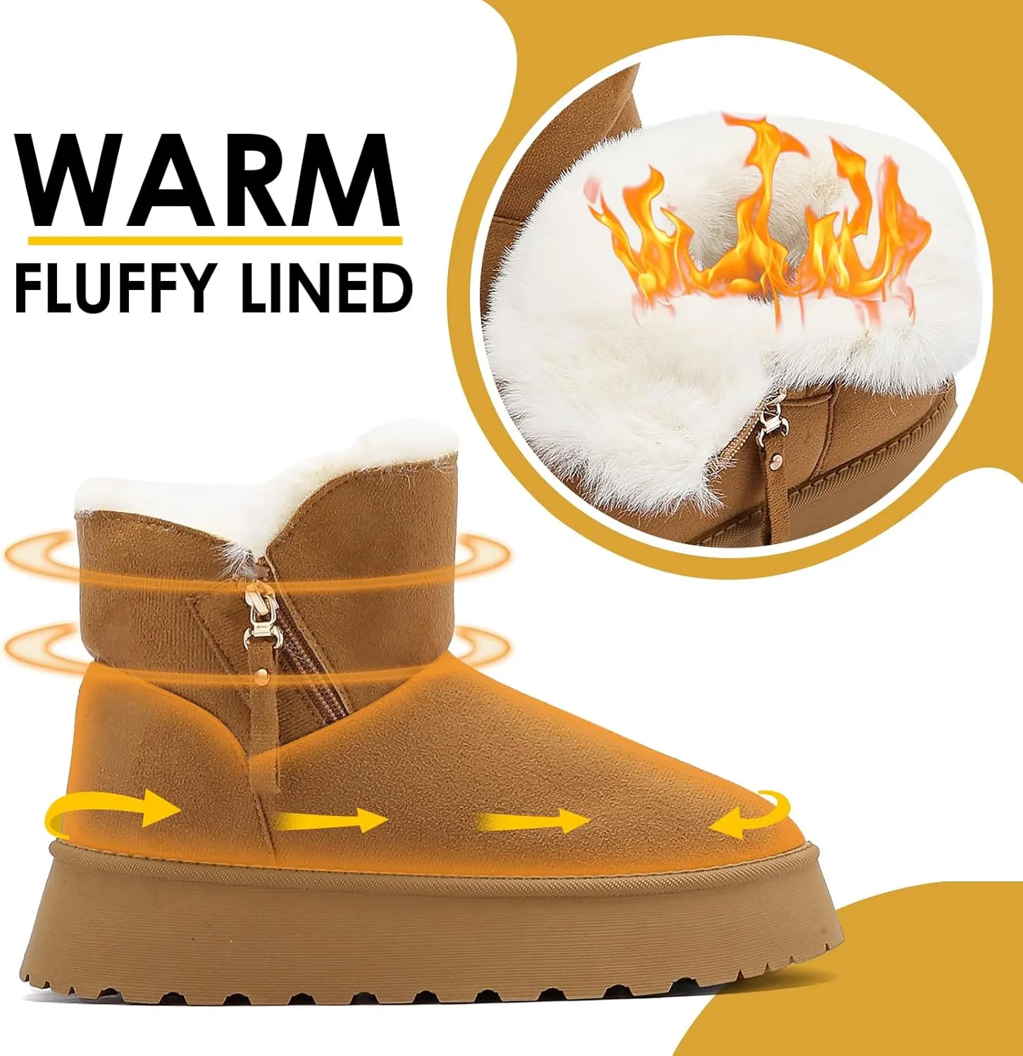 Winter Boots for Women, Lightweight Platform Boots Fashion Ankle Boots for Women,Classic Suede Fur Leather Snow Boots with Comfort Insole Waterproof Stylish Fall Boots