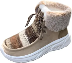 Winter Snow Boots For Women Casual Platform Wedge Booties Plush Fleece Lined Soft Thick Bottom Ankle Boots Warm Fashion Lace-up Sneakers Thermal Short Boots Slip On Outdoor Walking Tennis Shoes