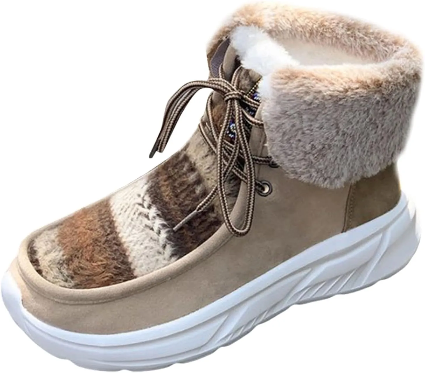 Winter Snow Boots For Women Casual Platform Wedge Booties Plush Fleece Lined Soft Thick Bottom Ankle Boots Warm Fashion Lace-up Sneakers Thermal Short Boots Slip On Outdoor Walking Tennis Shoes