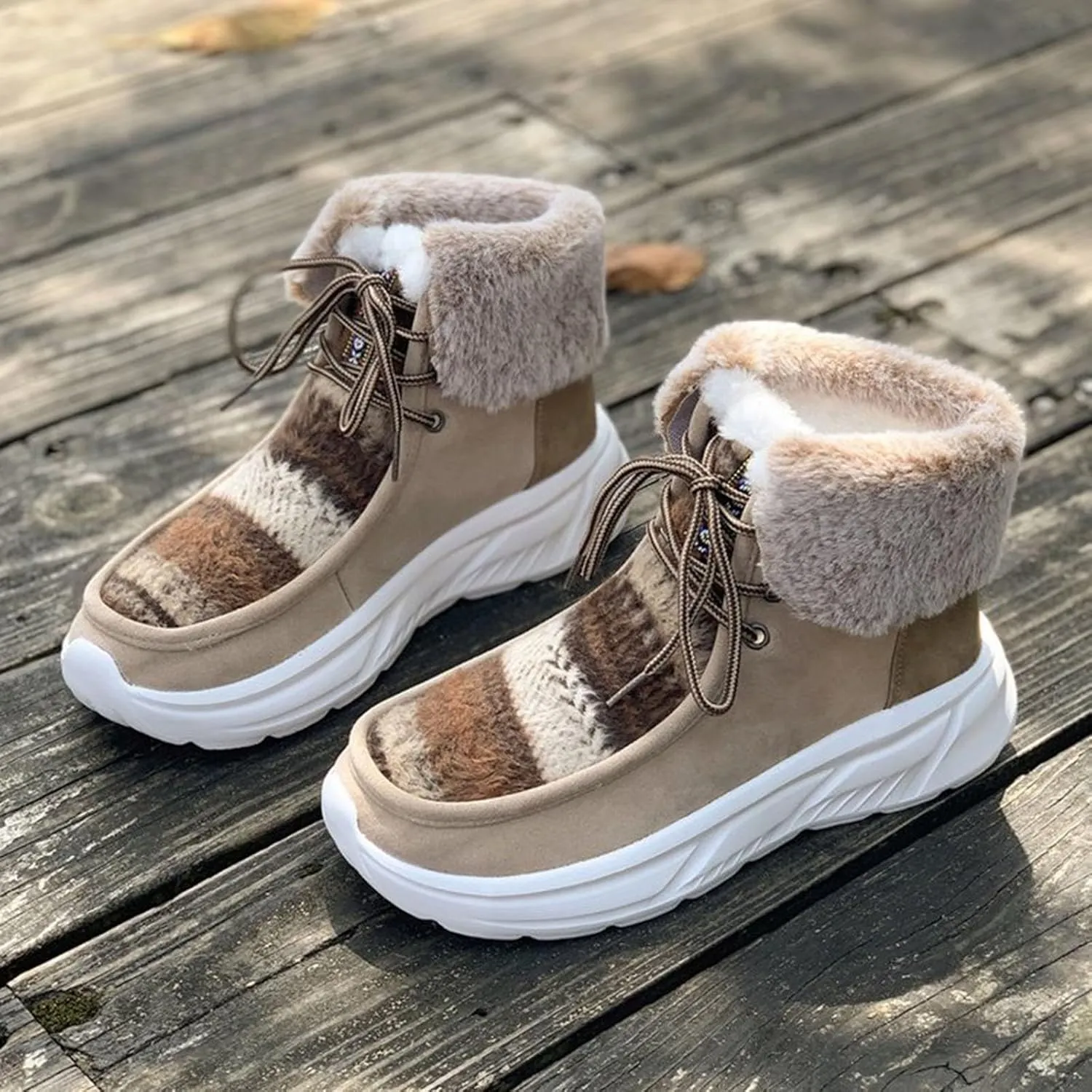 Winter Snow Boots For Women Casual Platform Wedge Booties Plush Fleece Lined Soft Thick Bottom Ankle Boots Warm Fashion Lace-up Sneakers Thermal Short Boots Slip On Outdoor Walking Tennis Shoes
