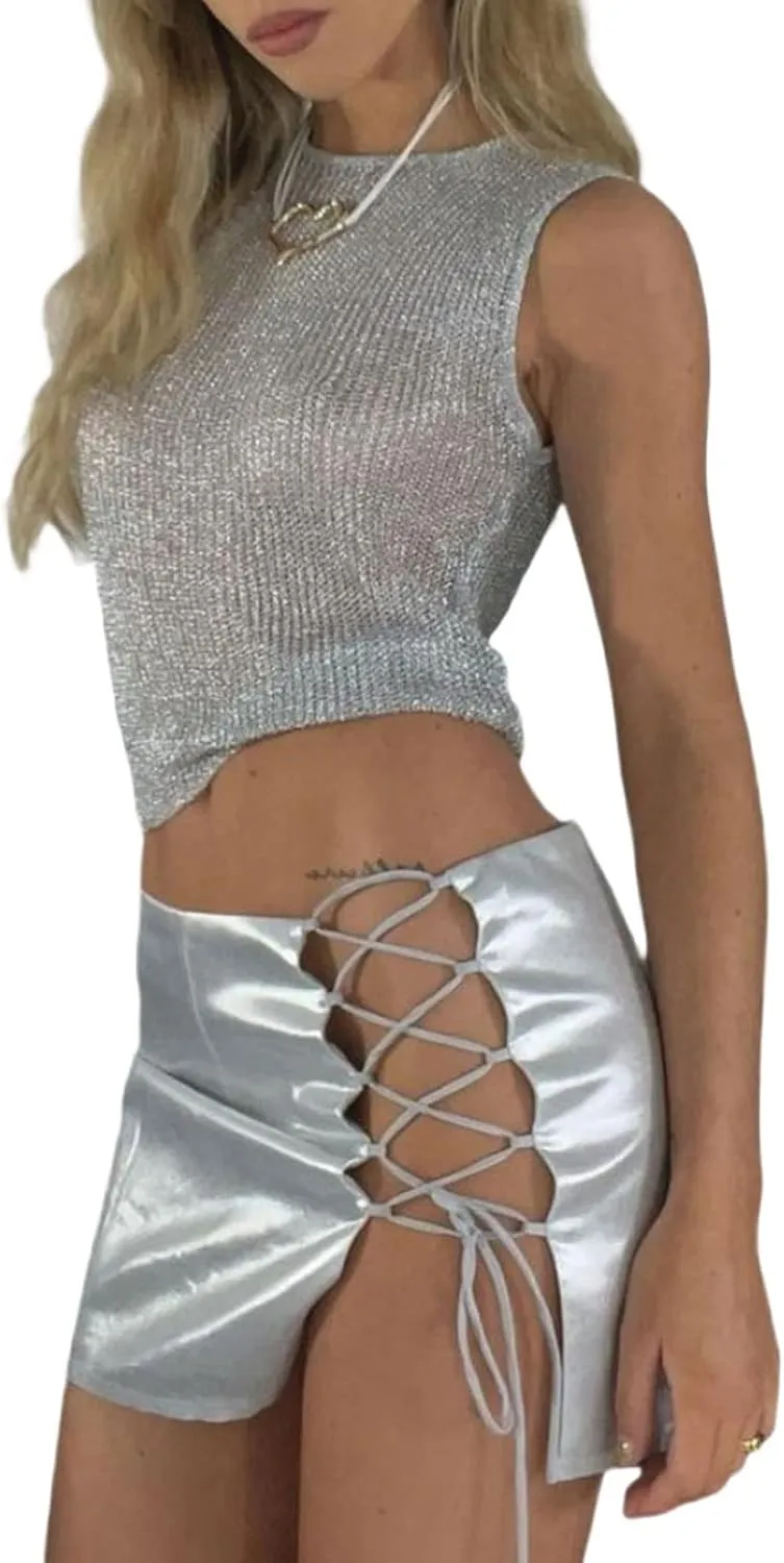 Women Basic Ribbed Knit Tie Dye Tank Top Crew Neck Sleeveless Crop Top Y2K Summer Camisole Vest Top