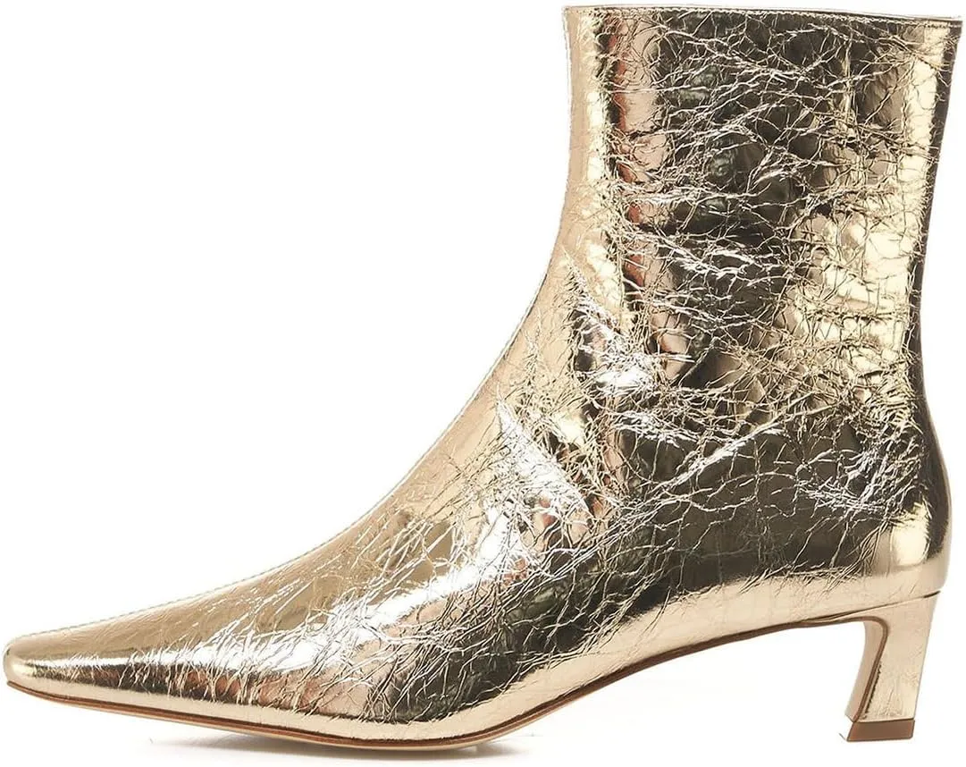 Women Chic Square Toe Low Kitten Heel Ankle Boots Zip Up Comfortable Fall Winter Club Event Daily Booties Size 4-16 US