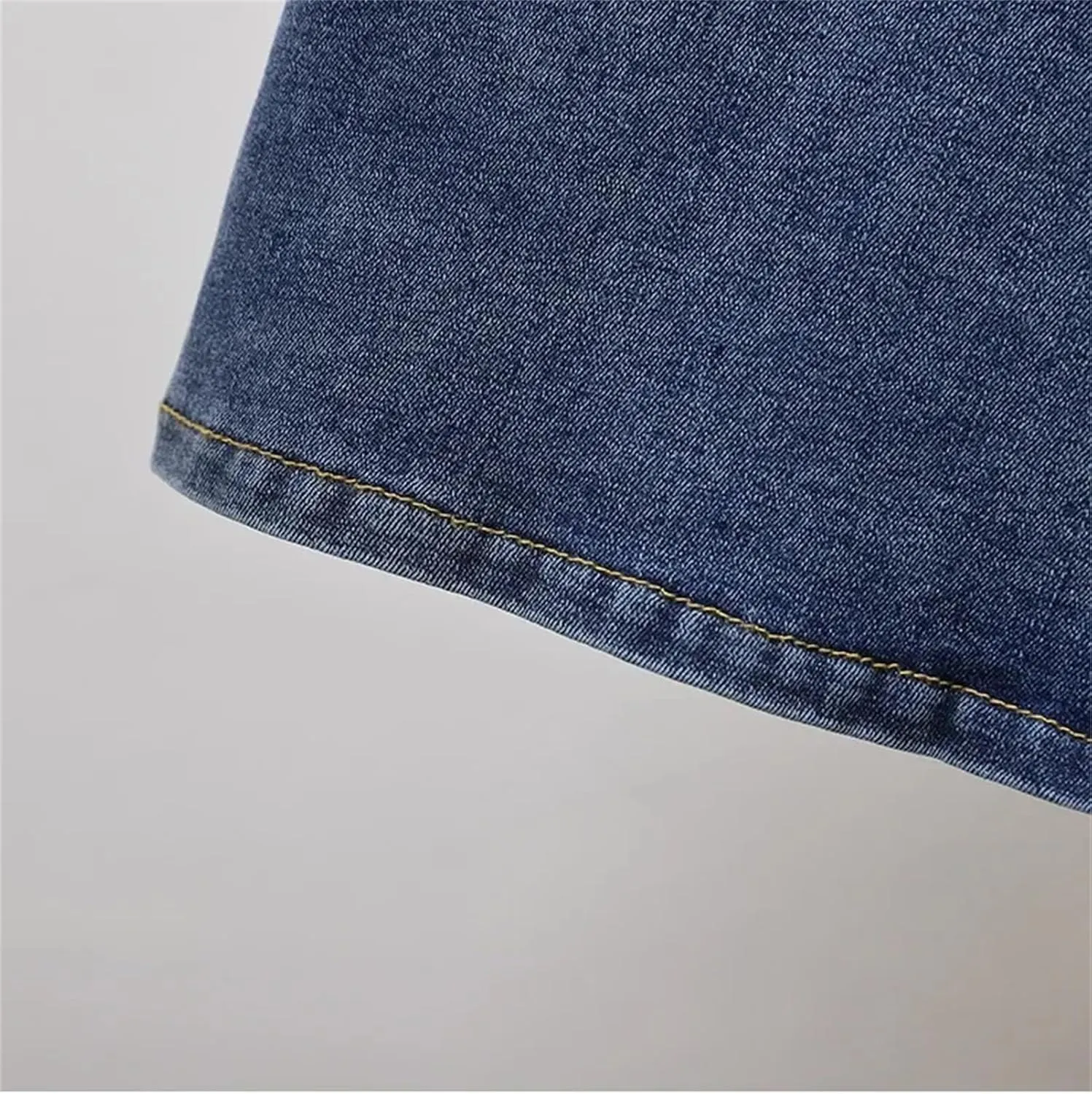 Women Elastic Waist Thin Midi Denim Skirt Spring Summer Casual Side Split Button A-Line Skirt