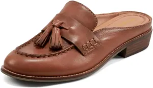 Women Flat Tassel Mules Closed Round Toe Slip On Fringe Loafers Backless 1 Inch Low Chunky Stacked Heeled Sandals Suede Metallic Slip-Ons Clogs Comfy Slide Slippers Daily Casual 4-11 M US