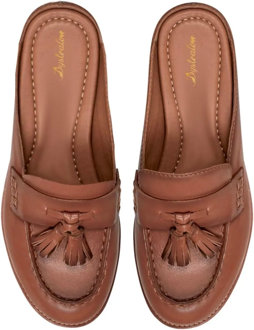 Women Flat Tassel Mules Closed Round Toe Slip On Fringe Loafers Backless 1 Inch Low Chunky Stacked Heeled Sandals Suede Metallic Slip-Ons Clogs Comfy Slide Slippers Daily Casual 4-11 M US