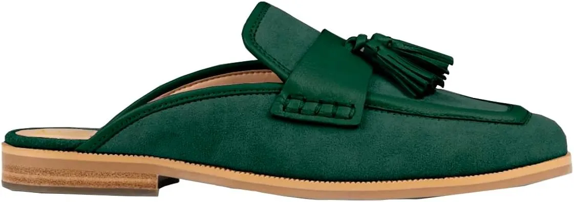 Women Flat Tassel Mules Suede Closed Square Toe Slip On Fringe Loafers Backless 0.5" Low Chunky Stacked Heeled Sandals Slip-Ons Clogs Comfy Slide Slippers Daily Weekend Homecoming 4-11 M US