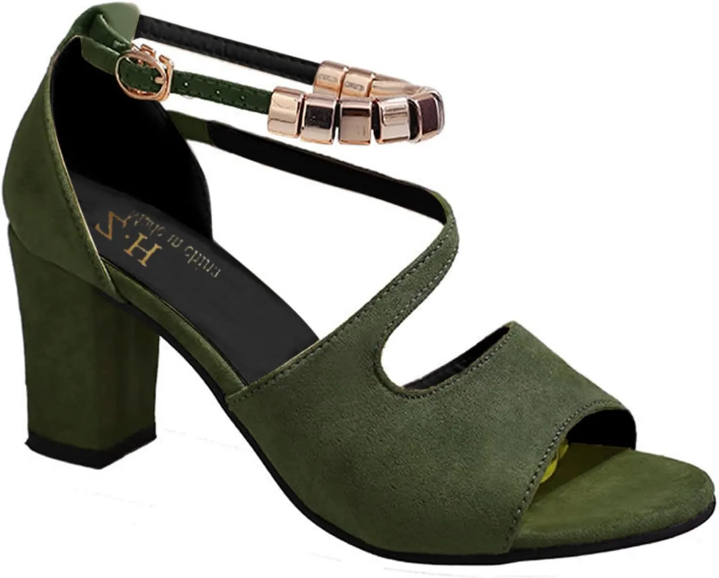 Women High Heels Sandals Open Toe Square Toe Strappy Chunky Heel Ankle Strap Shoes