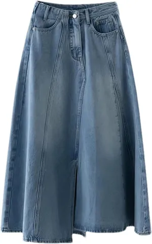 Women High Waist A-Line Long Denim Skirt Spring Summer Casual Midi Skirt