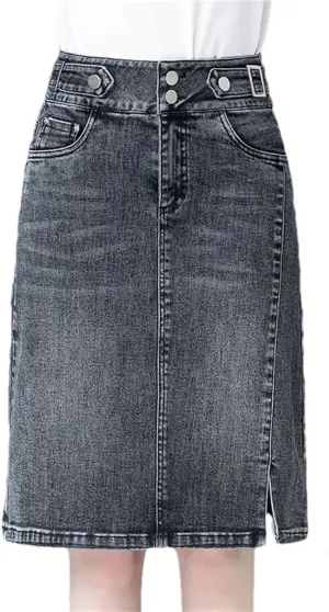 Women High Waist Denim Skirts Spring Summer Midi Straight Slim Streetwear Casual Jean Skirt