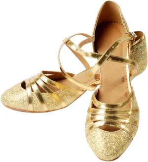 Women Latin Dance Shoes Closed Toe Ballroom Shoes Glitter Tango Shoe Low Heel Dress Sandals for Performence Party