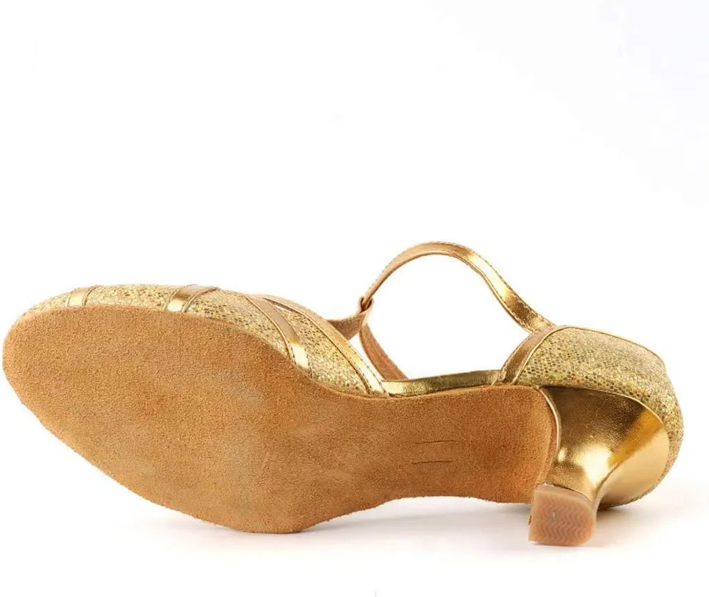 Women Latin Dance Shoes Closed Toe Ballroom Shoes Glitter Tango Shoe Low Heel Dress Sandals for Performence Party