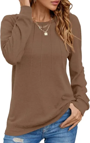 Women Long Sleeve Shirts Casual Tops Dressy Blouses Fashion Pleated Tunic