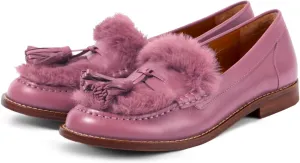 Women Low Chunky Heel Loafer Shoes Tassel Fluffy Round Toe Slip On Dress Loafers Fringe 1 Inch Block Low Heel Dress Shoes Fur Penny Loafers Comfort Office Shoes Classic 4-11 M US