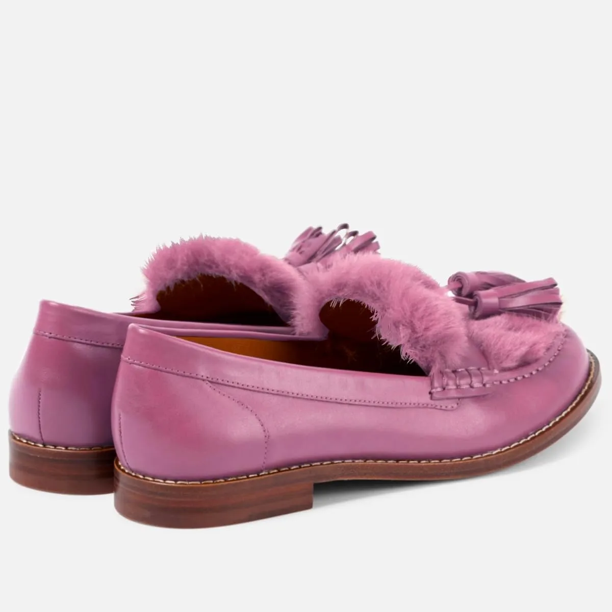 Women Low Chunky Heel Loafer Shoes Tassel Fluffy Round Toe Slip On Dress Loafers Fringe 1 Inch Block Low Heel Dress Shoes Fur Penny Loafers Comfort Office Shoes Classic 4-11 M US
