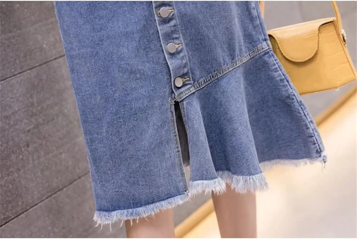 Women Midi High Waist A-Line Denim Skirt Slim Fit Bodycon Spring Summer Fashion Jean Skirt