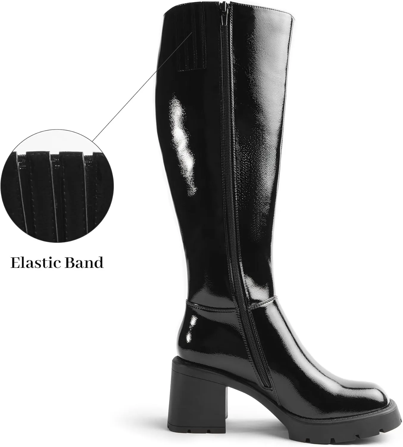 Women Platform Knee High Boots with Chunky Heel, Square Toe Fashion Tall Boots with Lug Sole and Side Zipper