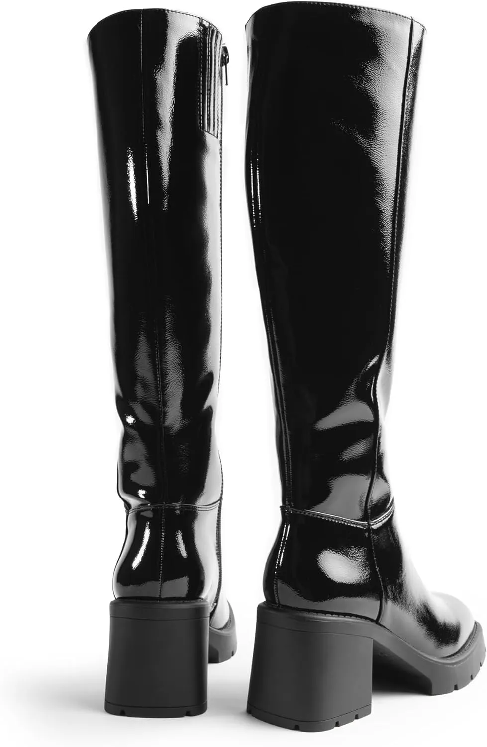 Women Platform Knee High Boots with Chunky Heel, Square Toe Fashion Tall Boots with Lug Sole and Side Zipper