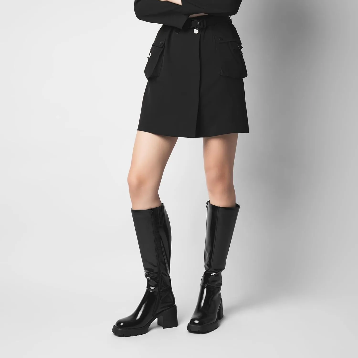 Women Platform Knee High Boots with Chunky Heel, Square Toe Fashion Tall Boots with Lug Sole and Side Zipper