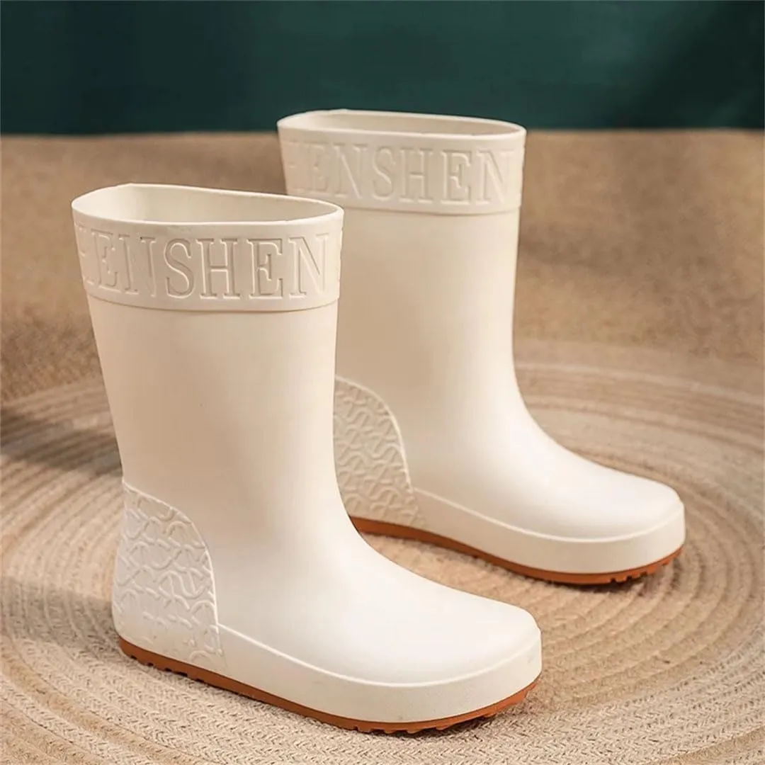 Women Rain Boots Mid-Calf Waterproof Wearresistant Working Water-Proof Shoes Cotton Plus Warm