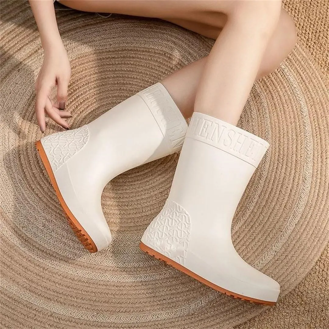 Women Rain Boots Mid-Calf Waterproof Wearresistant Working Water-Proof Shoes Cotton Plus Warm