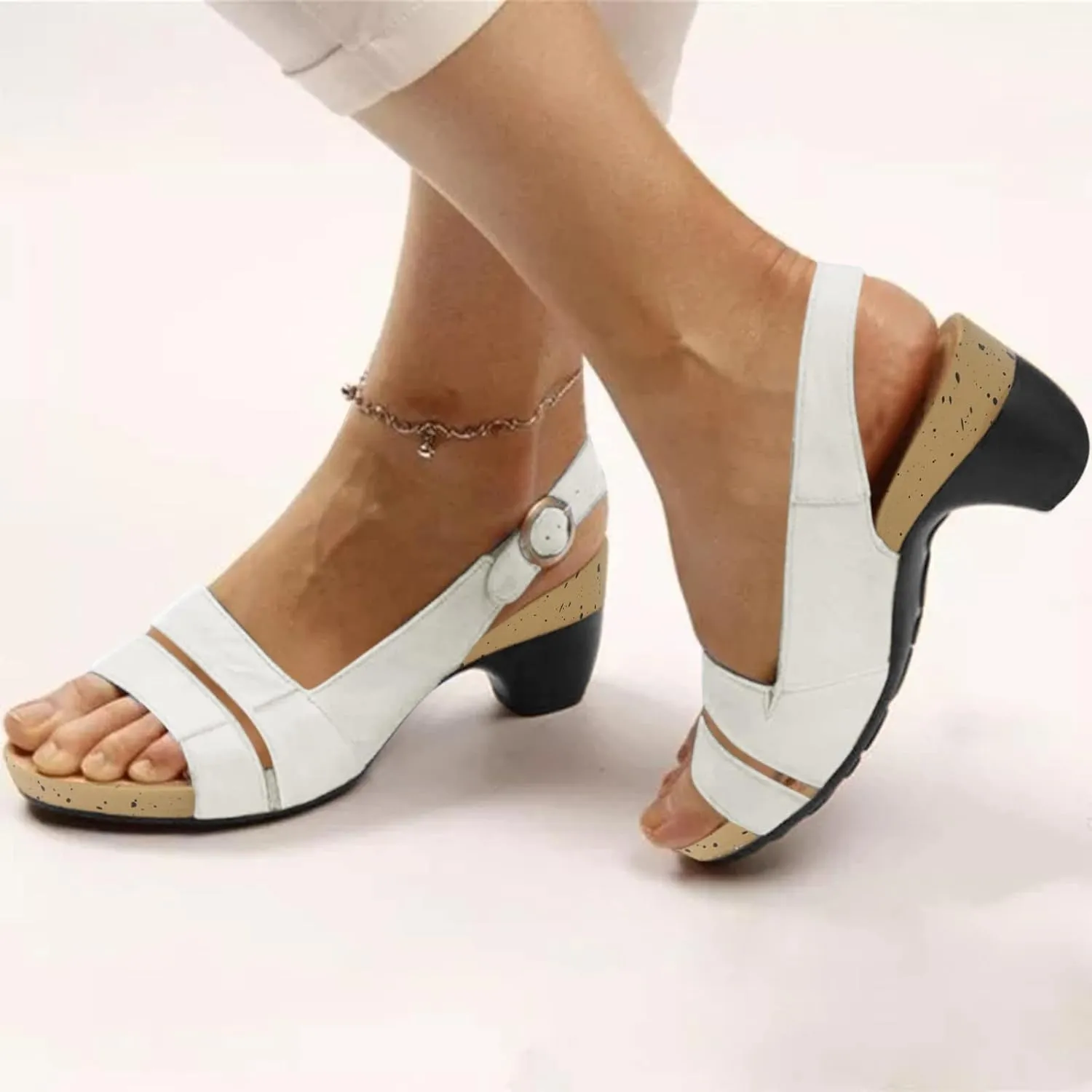 Women Sandals For Women Elegant Comfortable Open Toe Low Chunky Heel Sandals Crystal Dark Sandals for Women Size 9