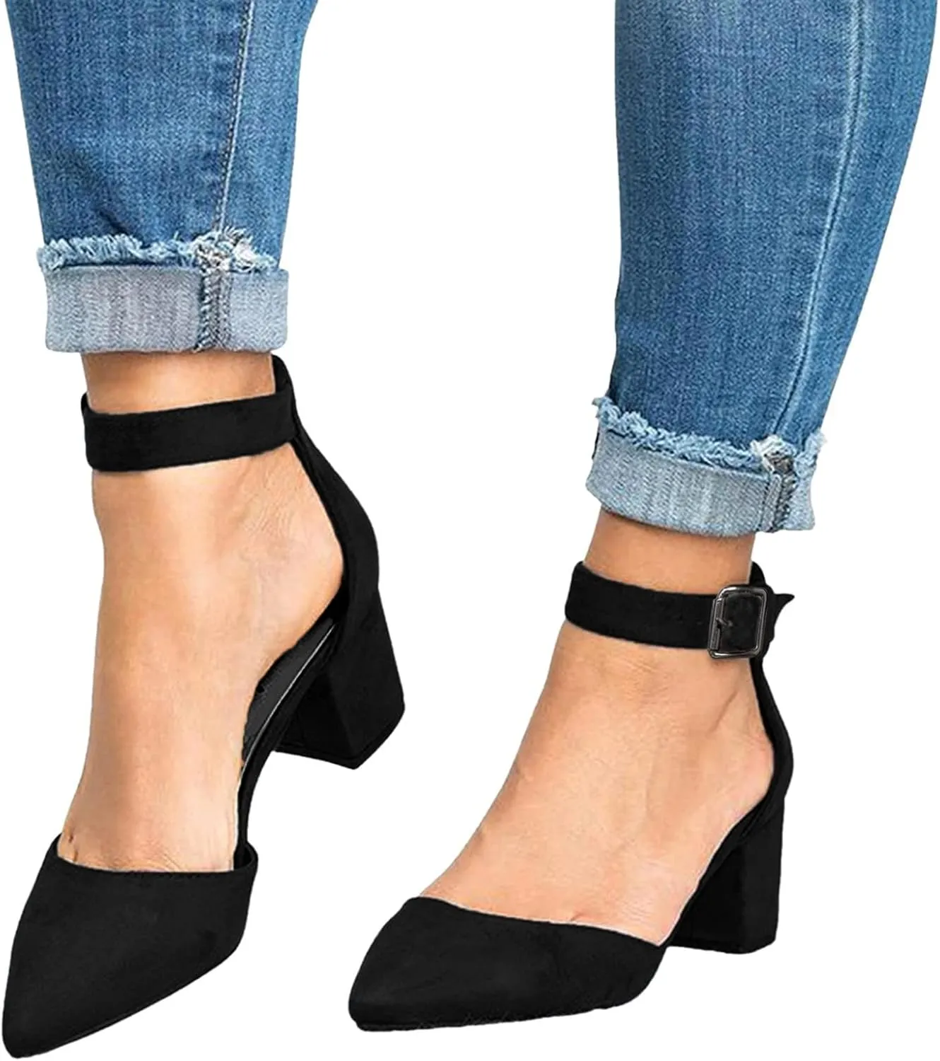 Women Strappy Heeled Sandals Open Toe Square Toe Chunky Heel Ankle Strap Comfortable Shoes