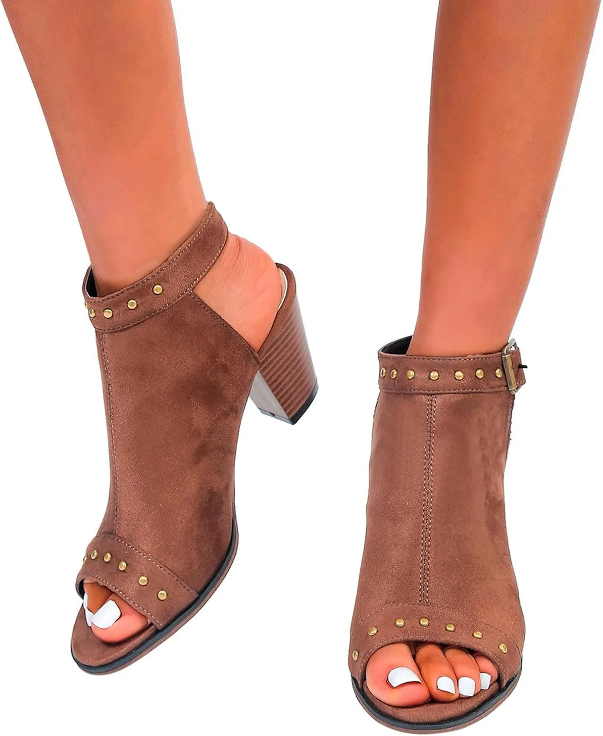 Women Strappy Heels Open Toe Square Toe Chunky Heel Ankle Strap Sandals Party Dress Shoes