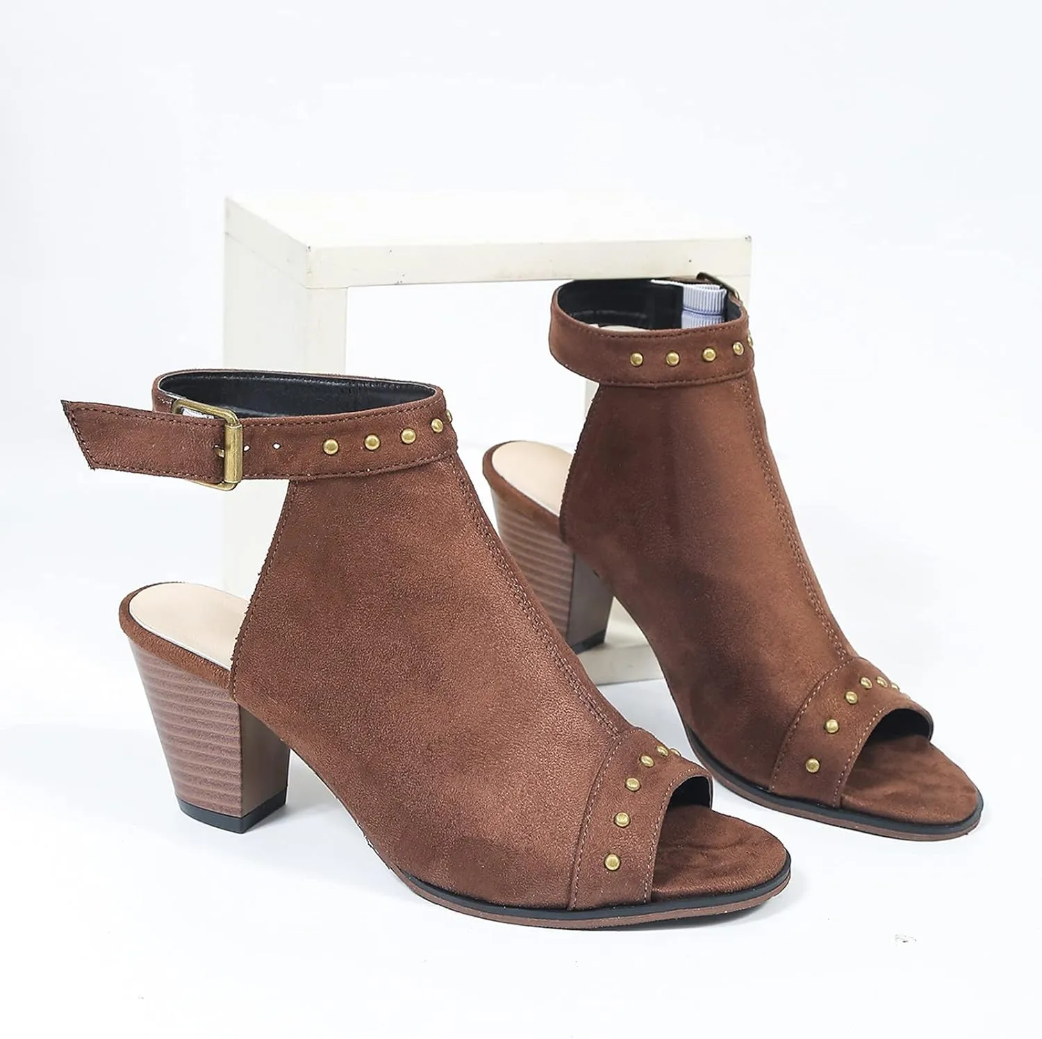 Women Strappy Heels Open Toe Square Toe Chunky Heel Ankle Strap Sandals Party Dress Shoes