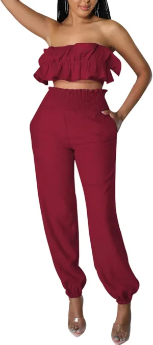 Womens 2 Piece Plus Size Outfits Sexy Summer Vacation Wide Leg Pants Set Beach Dressy Jumpsuits