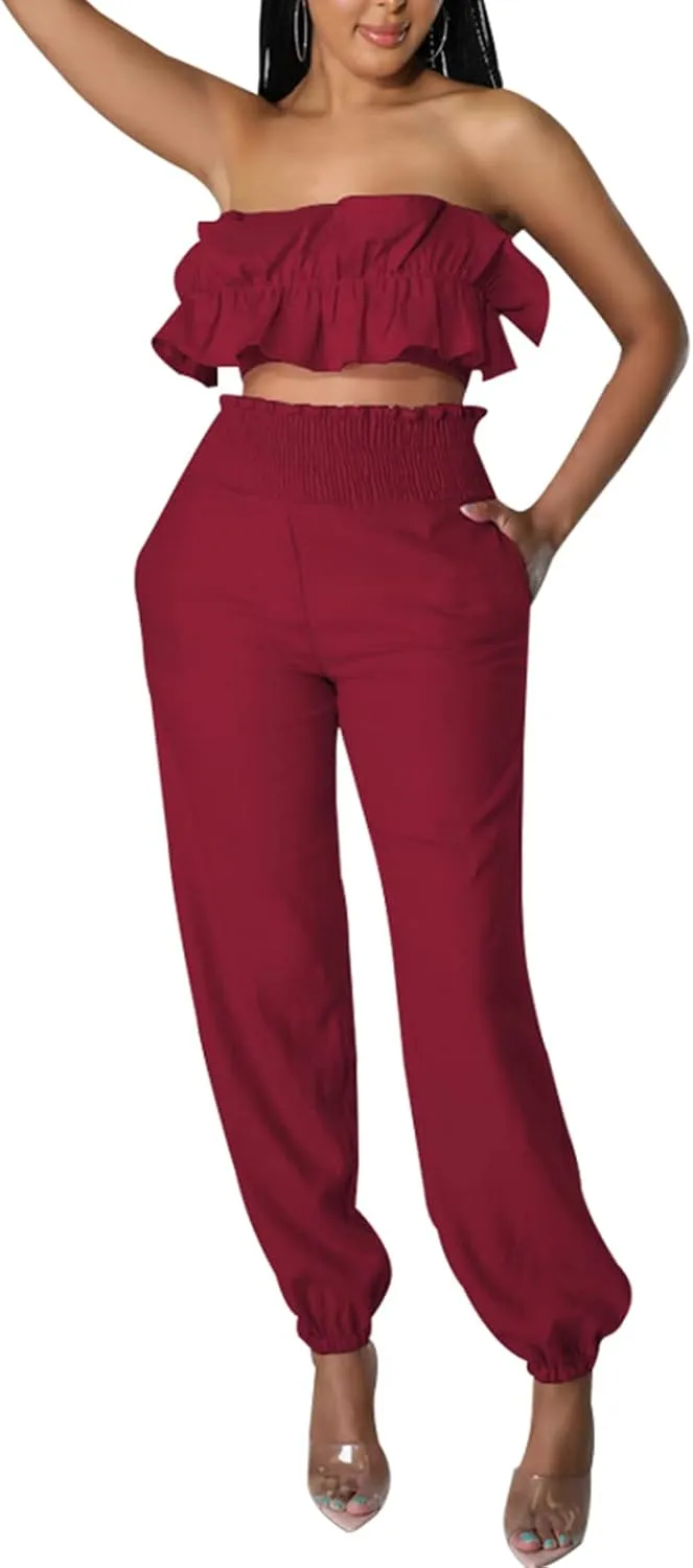 Womens 2 Piece Plus Size Outfits Sexy Summer Vacation Wide Leg Pants Set Beach Dressy Jumpsuits