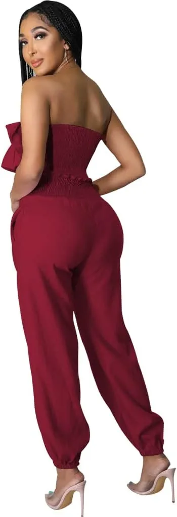 Womens 2 Piece Plus Size Outfits Sexy Summer Vacation Wide Leg Pants Set Beach Dressy Jumpsuits