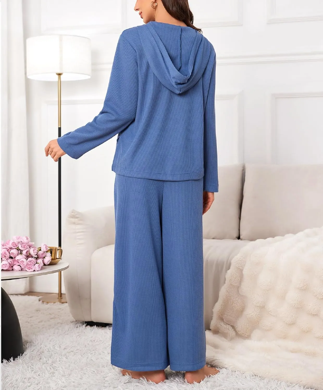 Women's 2 Piece Sets Sweatsuits Spring Long Sleeve Hoodie Wide Leg Casual Lounge Set with Pockets