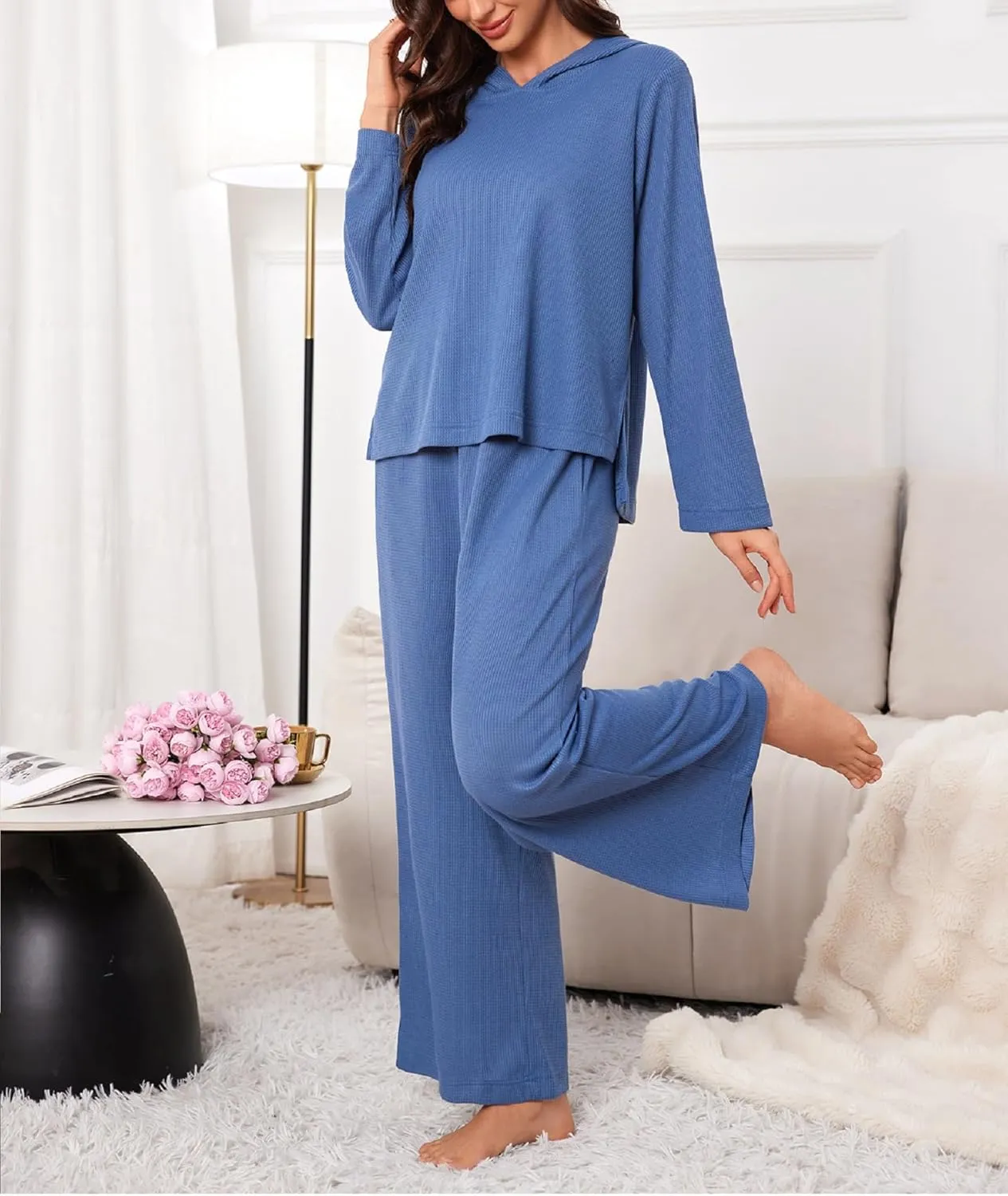 Women's 2 Piece Sets Sweatsuits Spring Long Sleeve Hoodie Wide Leg Casual Lounge Set with Pockets
